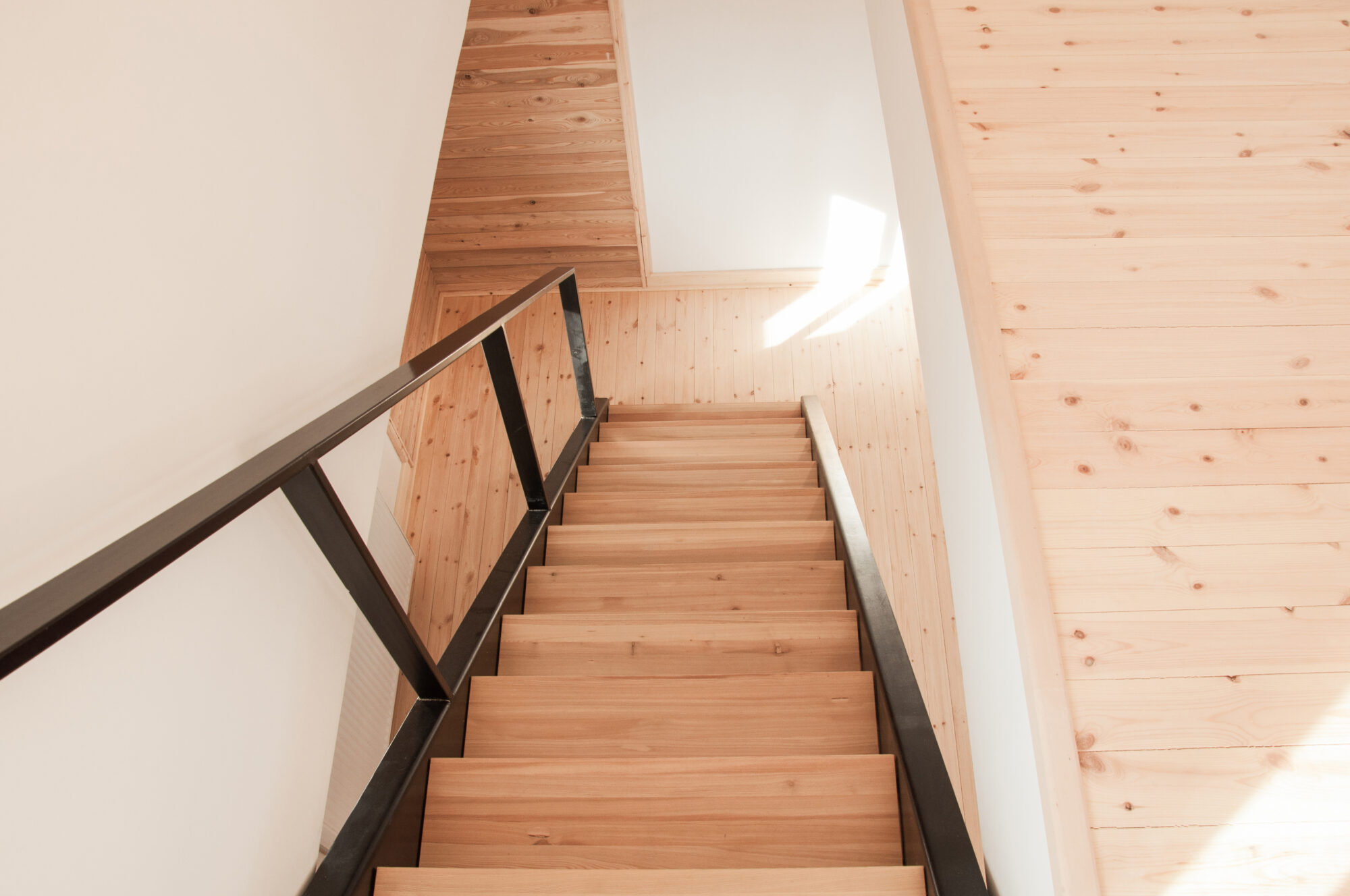 metal staircase with wooden treads